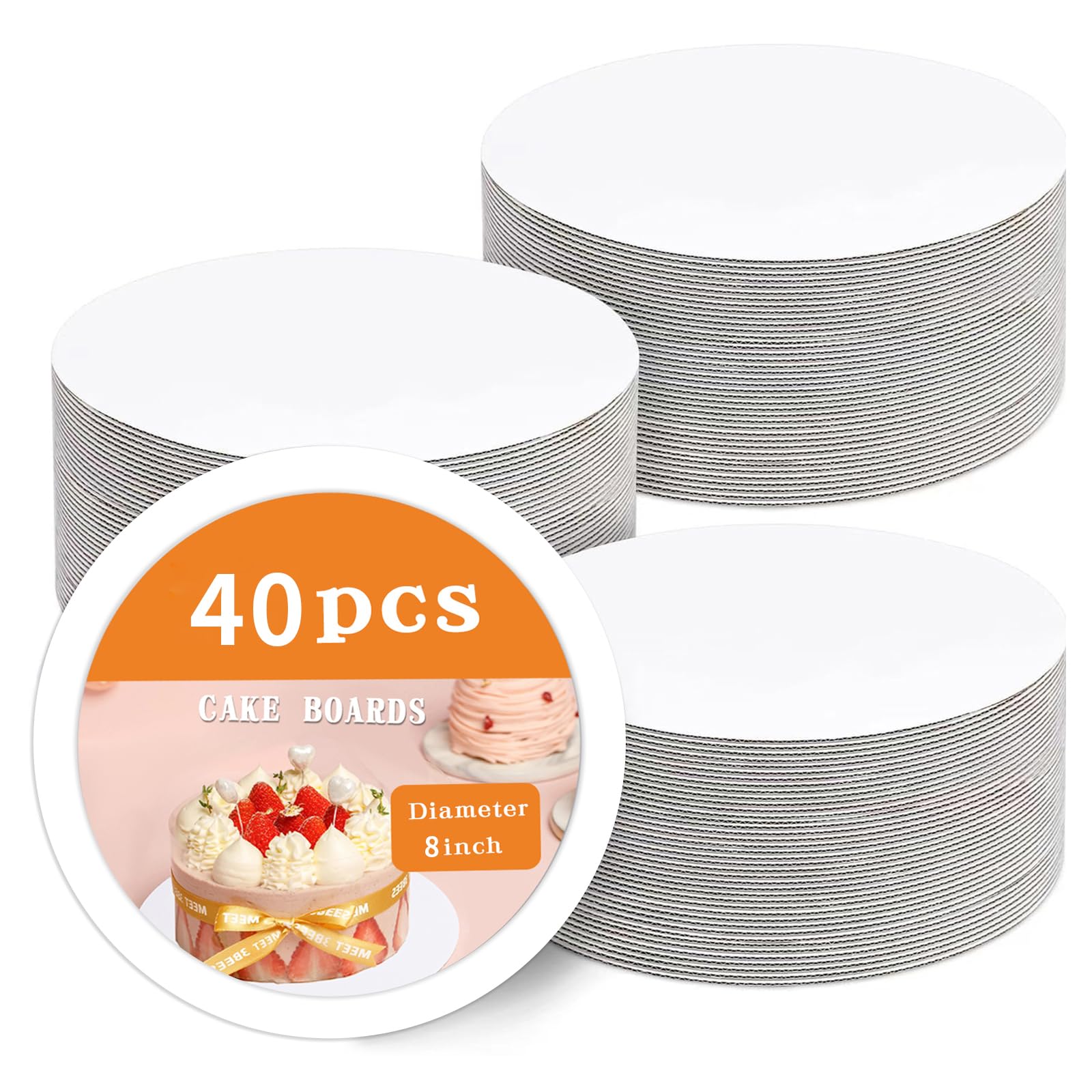 PFAMKEER 40 Packs Cake Boards 8 inch round? White Cake Rounds?White Cake Circles Rounds Base Food-Grade for displaying cakes,bread, desserts, HBBZ003