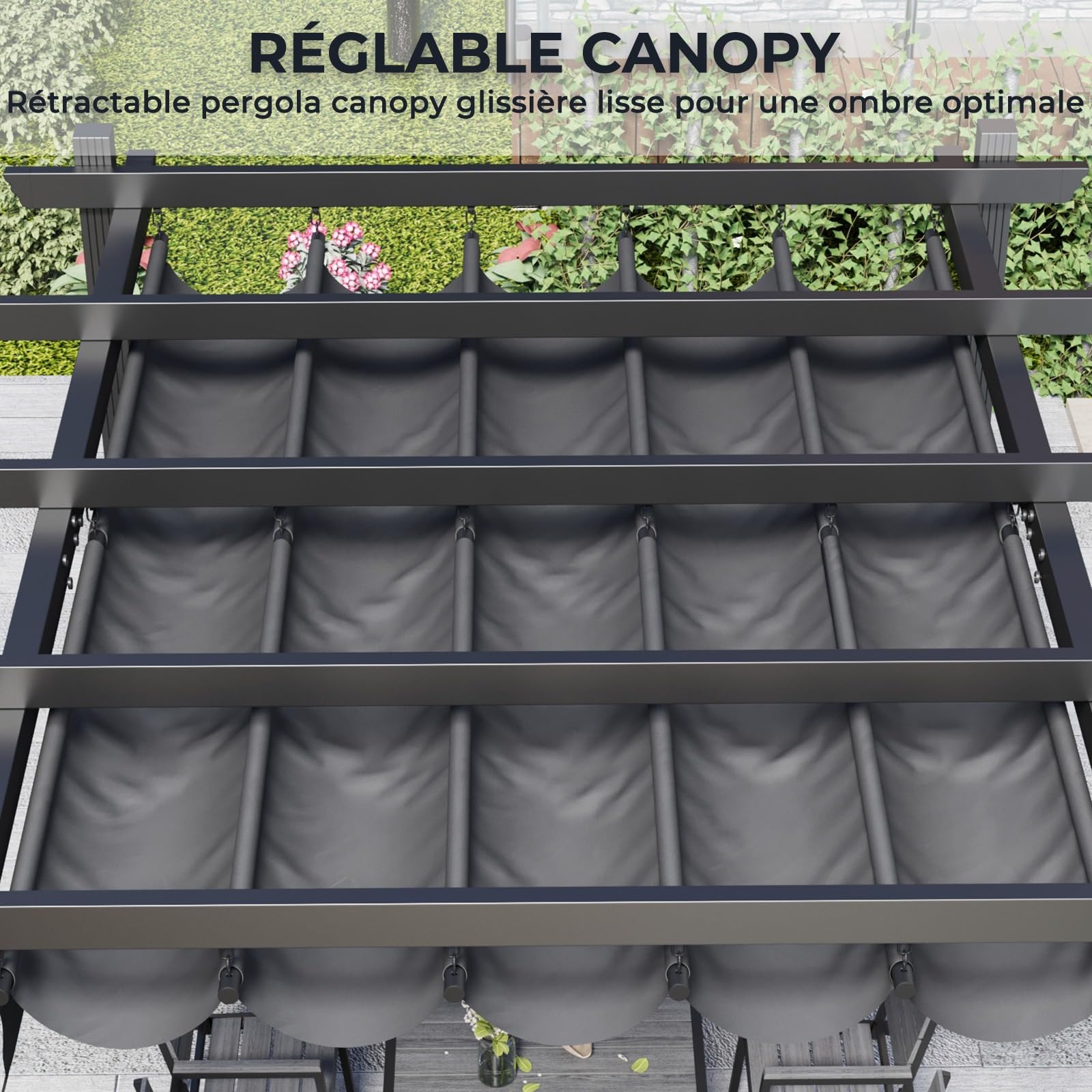 Devoko Pergola Aluminium 4x3, Pergola Jardin Exterieur, avec Fixations Magnétiques et Zone d'ombrage Réglable, Cadre en Aluminium, Convient pour Les Jardins et Les Cours,Gris