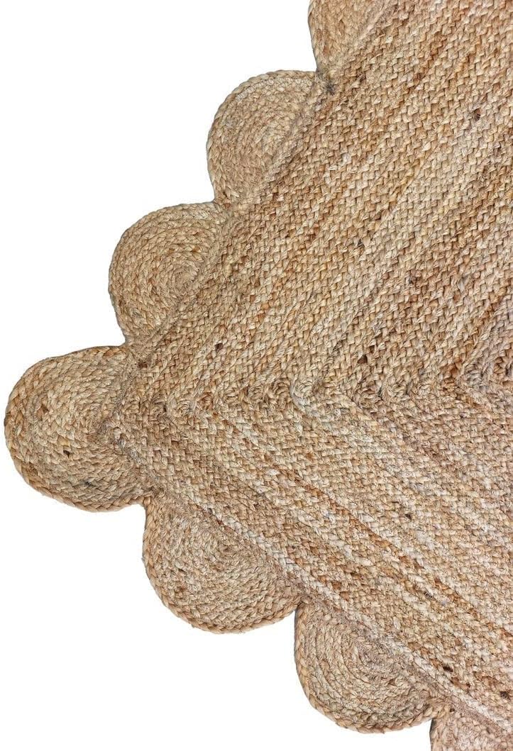 Scalloped Natural Jute Area Rug, Natural Color (6'X4'), 4'X6', SVIRUGH1