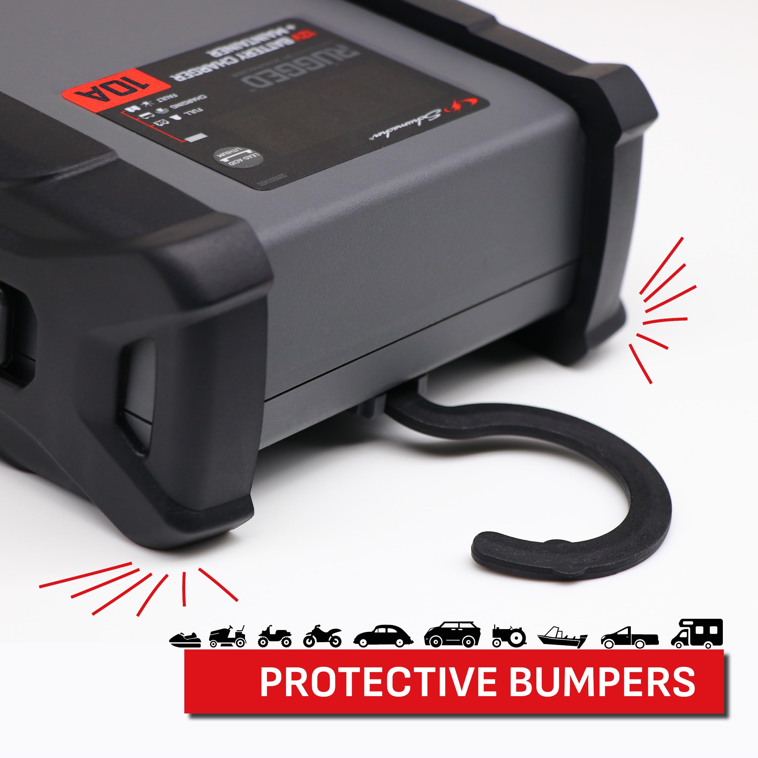 Schumacher Electric Rugged SPX460 - Ładowarka 12V 10A do akumulatorów - Inteligentny prostownik automatyczny - AGM, Żel, Lit, Start-Stop - Do samochodu i motocykla - Wydajny i wytrzymały zestaw
