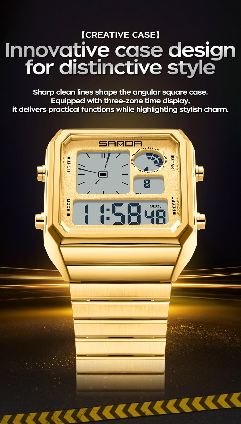 Gosasa Reloj digital cuadrado retro para hombre, correa de metal texturizado