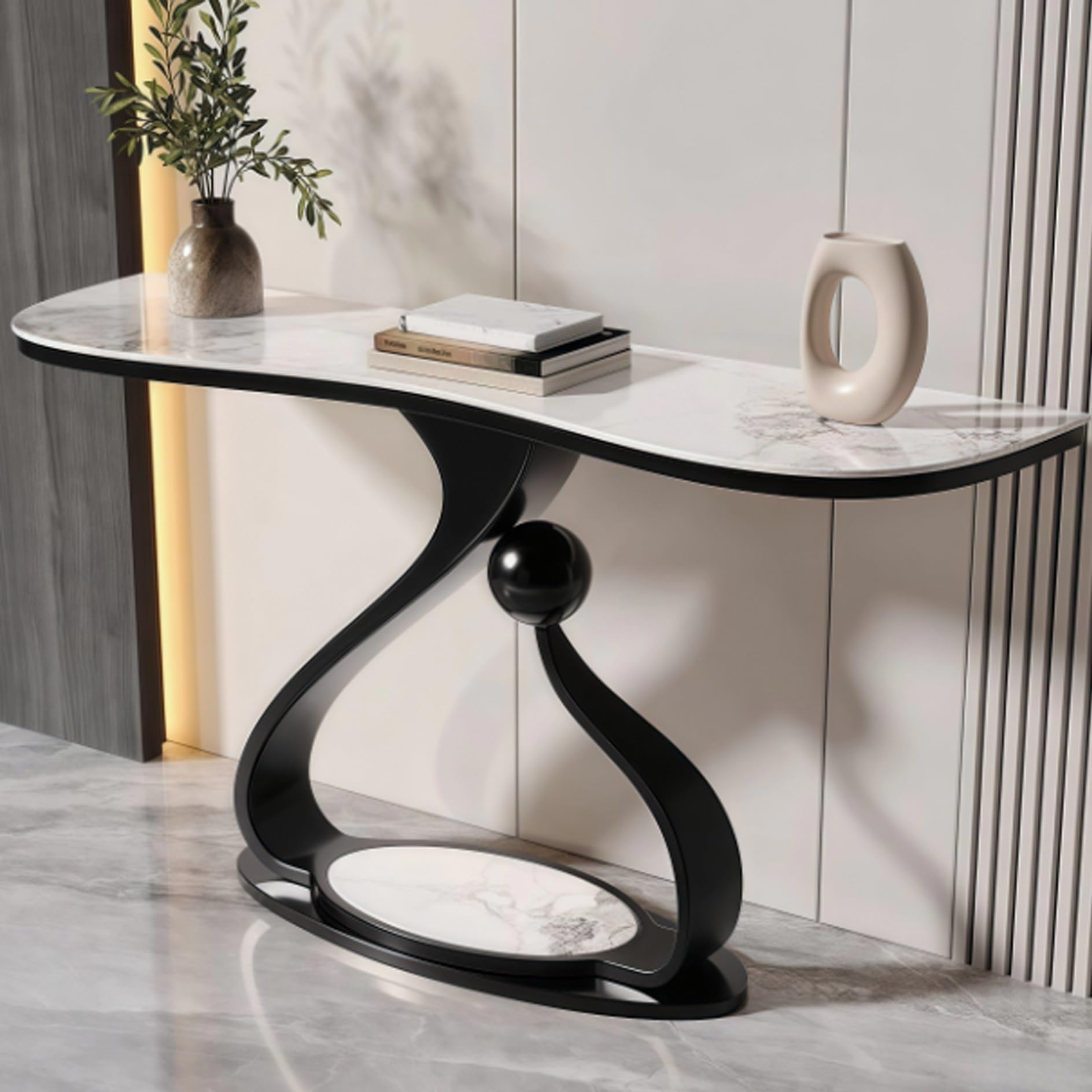 MESCXTY Modern Console Table with Light Strip, Narrow Sofa for Behind Couch Accent Tables,for Entrance, Living Room, The(White+Black,120cm/47.2in)