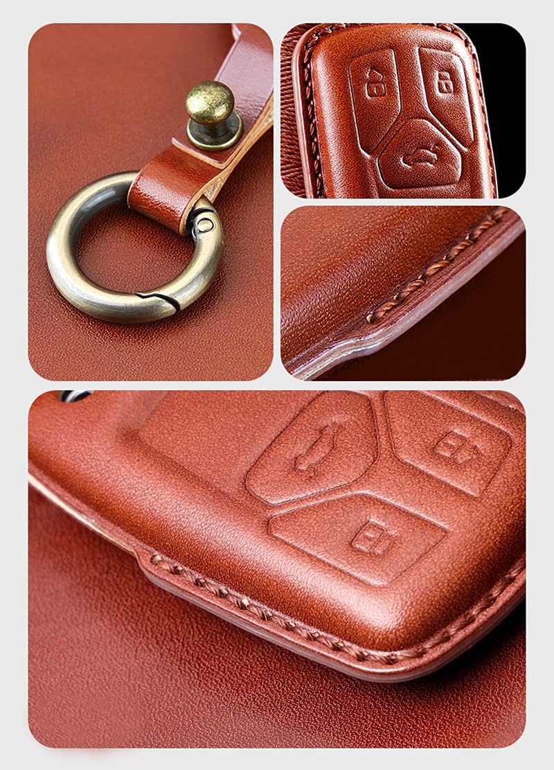 HIBEYO For Audi Key Fob Cover Case Compatible with Audi R8 Q5 Q7 S3 S4 S5 S6 S7 S8 SQ5 RS5 RS7 A4 A5 A6 A7 A8 Keyless Entry Smart Remote Auto Keychain 2021 Leather Full Protection Key Shell-brown