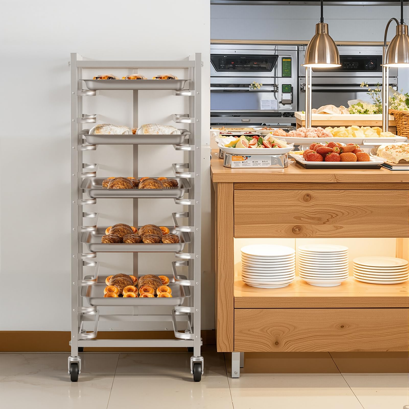 ohfruit Mobiles Aluminiumblech-Pfannenregal mit 10/20 Ebenen, robustes Backblech, Aufbewahrungswagen mit abschließbaren Rollen für Bäckerei-Kühlung oder Küchenorganisation, 10 Stück