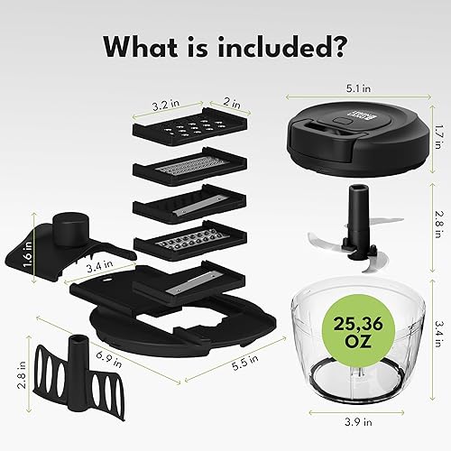 Miniatura 5 de LEBENLANG Procesador manual de alimentos y picador de cebolla, 26 onzas, incl. útil accesorio I sin BPA I Picador manual de alimentos con cuerda de