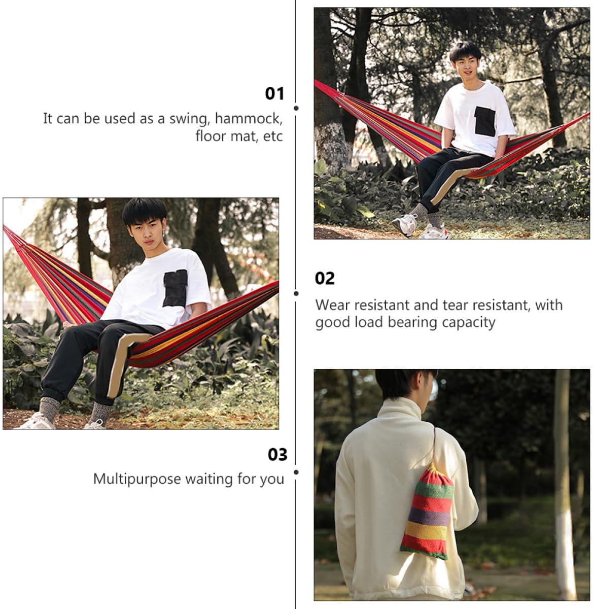 TEHAUX Single Outdoor Hammock Red Anti-Rollover Swing Chair Comfortable Camping Leisure Hammock for Hiking and Backyard Relaxation