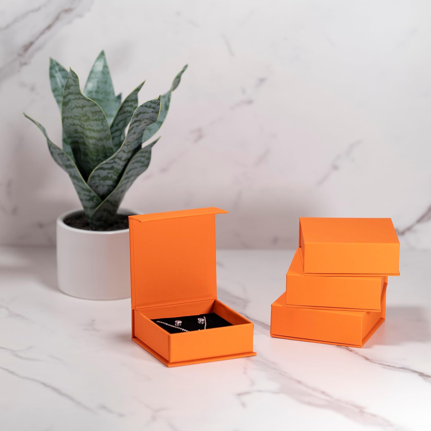 JPB Jewelry Box Magnetic Jewelry Gift Box with Velvet Foam Insert – Holds Ring, Earrings, and Necklace – Elegant Combo Presentation Box for Jewelry Display and Packaging (24, Orange)