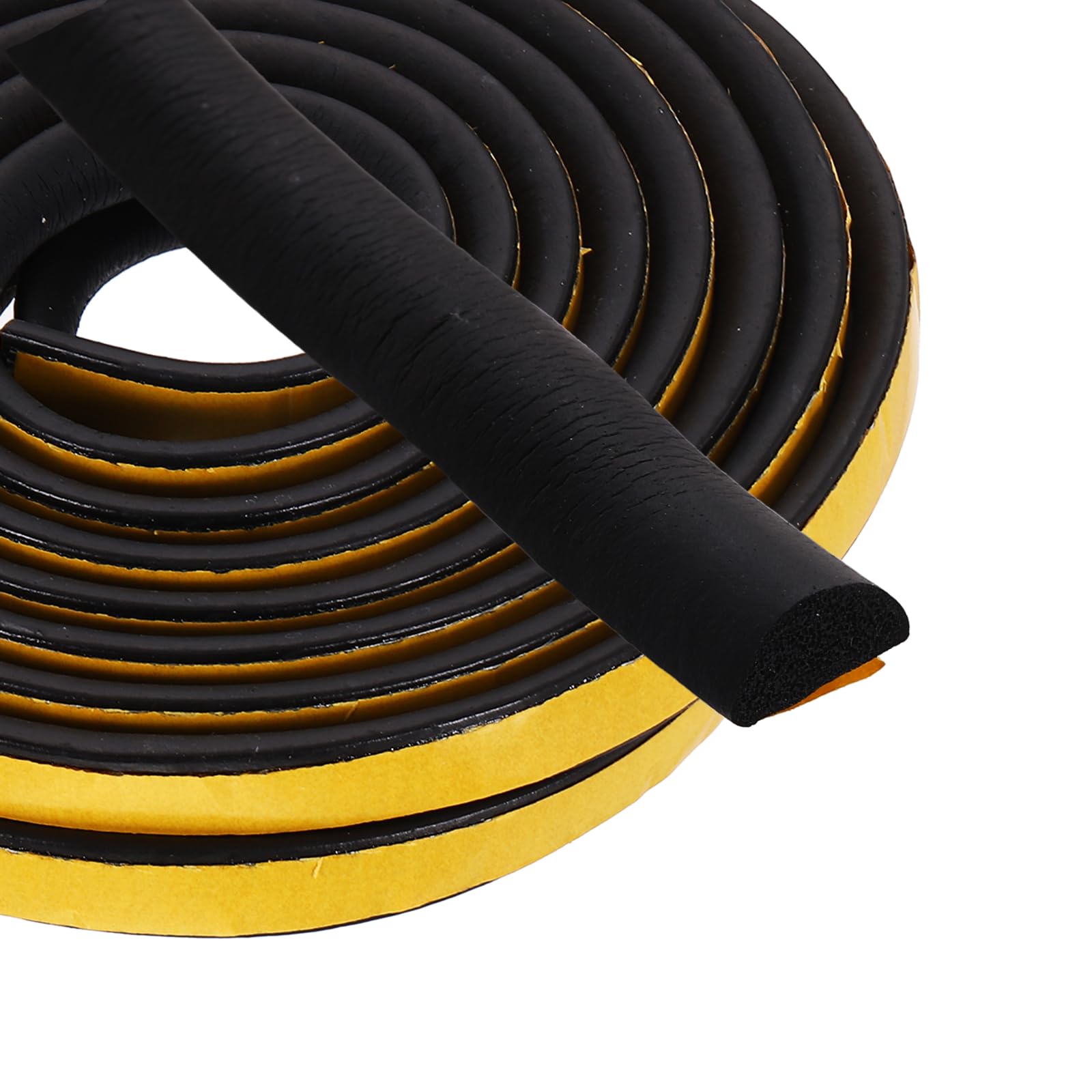 PATIKIL 5 Meters Solid Rubber Weather Stripping, 12mm W x 6mm H Self Adhesive D Shape EPDM Rubber Seal Strip Gasket for Door Frame Window Insulation RVs Furniture Cabinets, Black