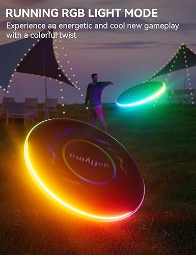 Miniatura 2 de GOFLYING Disco volador LED, 9 colores ajustables, 4 brillo ajustable, recargable, modo 3 funcionamiento, modo de luz RGB funcionandomodo de color