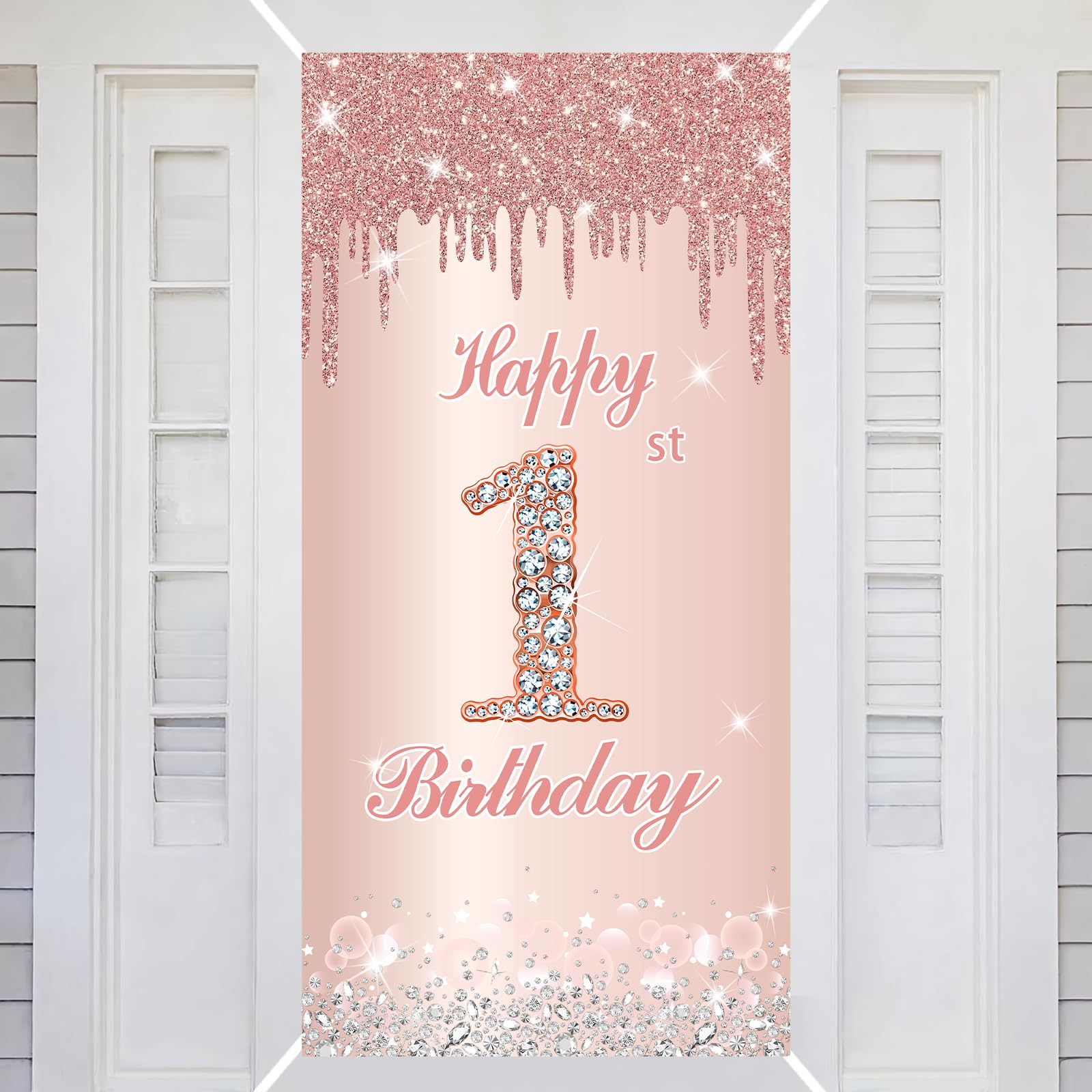 1st Happy Birthday Decorations Door Banner Pink Rose Birthday Banner for Party Backdrop for Women Door Cover Party Decoration Supplies Poster — image 1