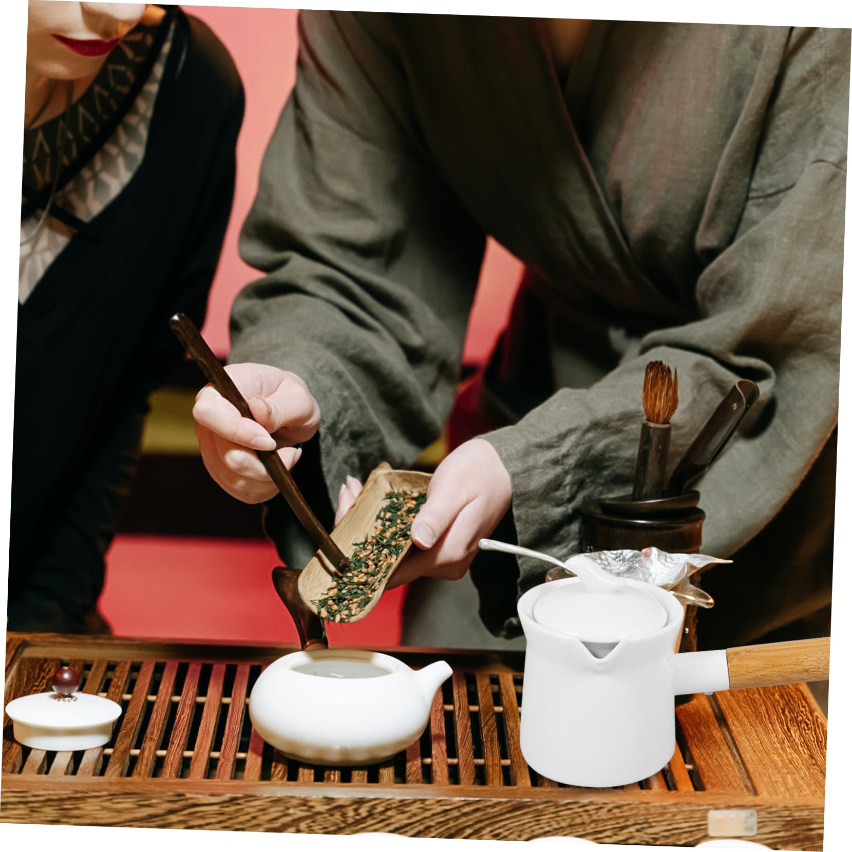 Didiseaon Pentola Mini Casseruola Antiaderente in Ceramica Bianca da 350ml per Latte Manico in Legno per Riscaldare Salse e Adatta a Lavastoviglie