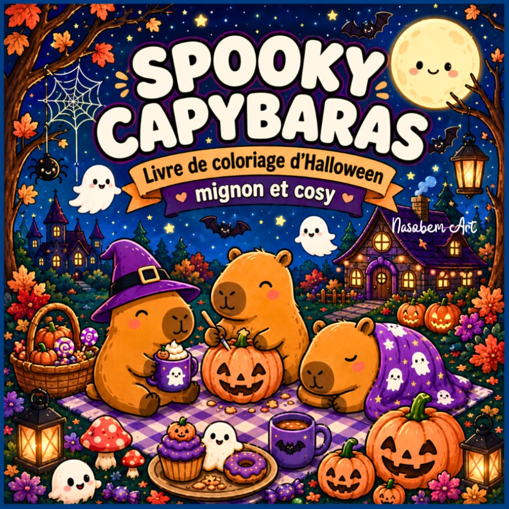 SPOOKY CAPYBARAS: Livre de coloriage d'Halloween mignon et cosy avec plus de 45 motifs adorables: Subtitle: Livre de coloriage d'automne pour adultes ... et dessins simples de style Bold & Easy