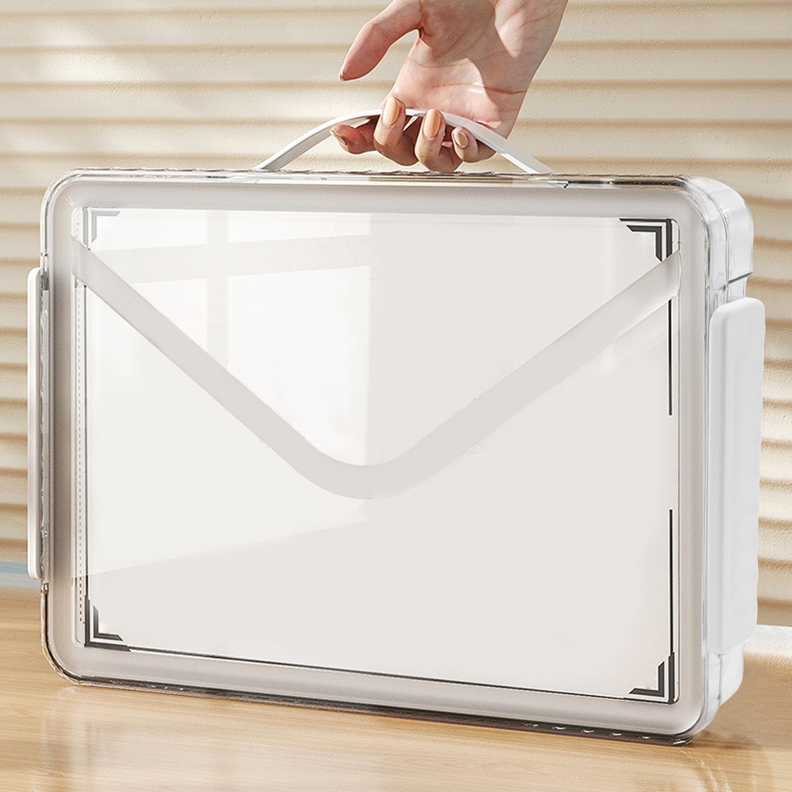 VANRA Clear File Storage Box with Latching Lids Stackable Project Case Organizer Plastic Stacking File System Office Magazine Storage Bin School Supplies Container Portable with Handle (2 White, S) - Image 2