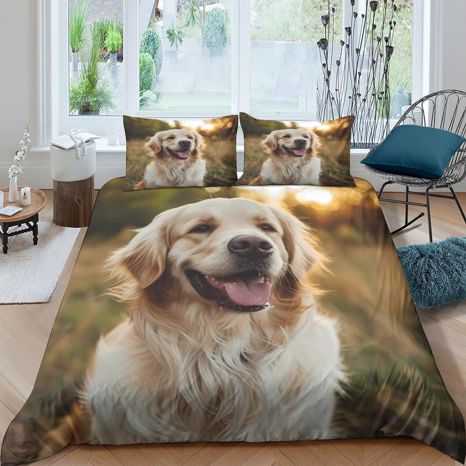 Ctjqhvkz Style-9 3D Printed Golden Retriever Fitted Sheet Microfiber Soft Dog Pattern Bed Cover For Bedroom Guest Room Decor Mattress Protection Single（135X200cm）