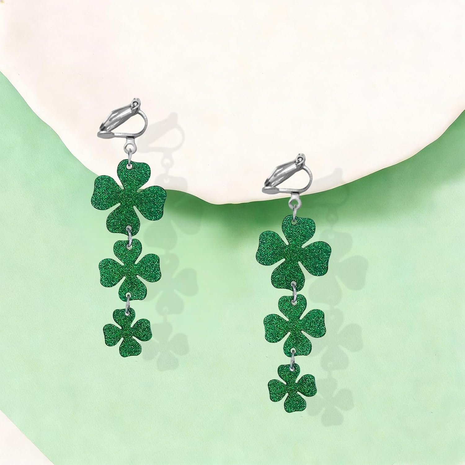 St Patricks Day Clip on Earrings for Women Acrylic Green Shamrock Irish Clover Clip on Earrings Saint Patricks Day Jewelry Gift Accessories - Image 5