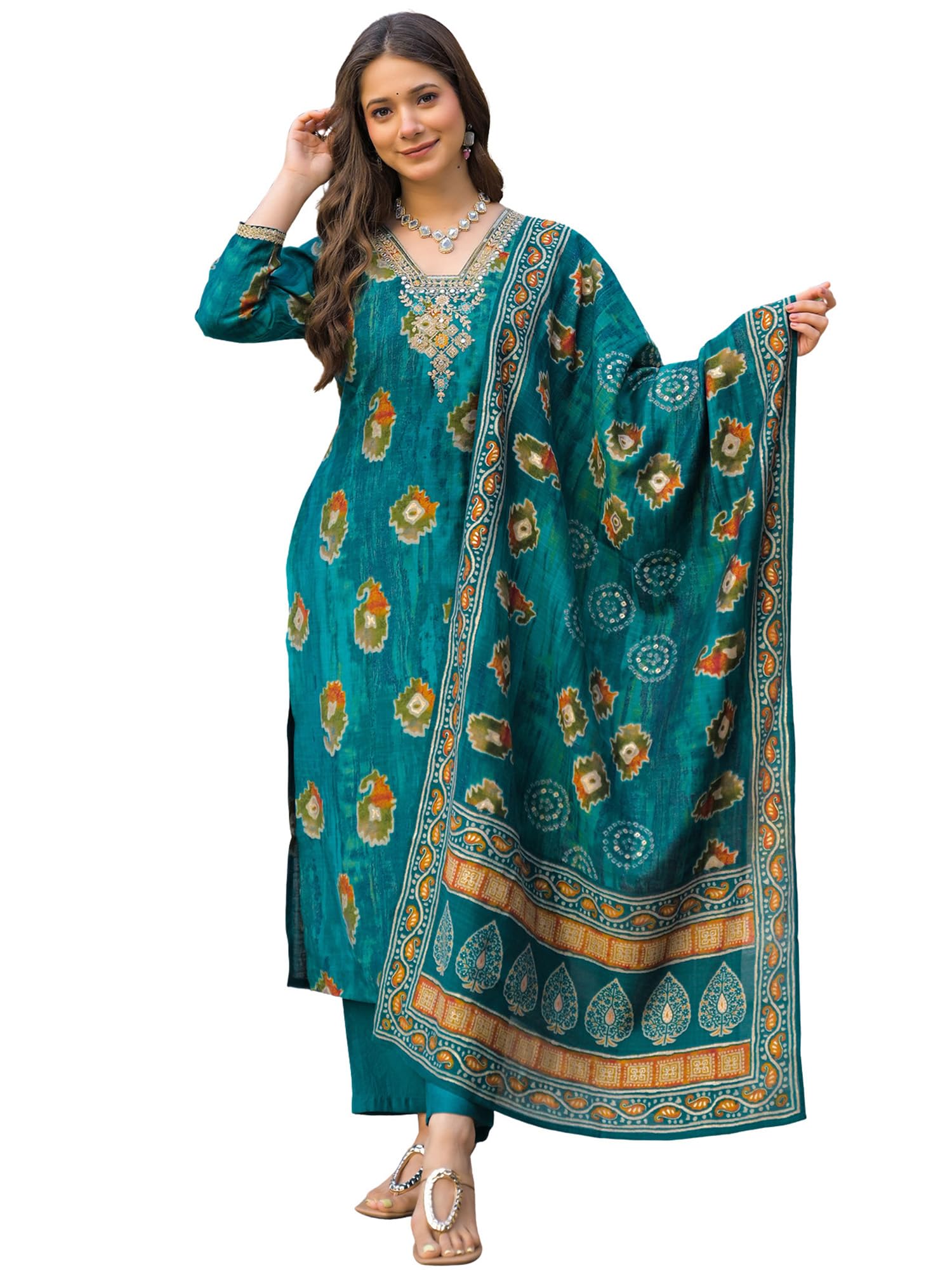 Women Kurta Trousers With Dupatta Set-image-0