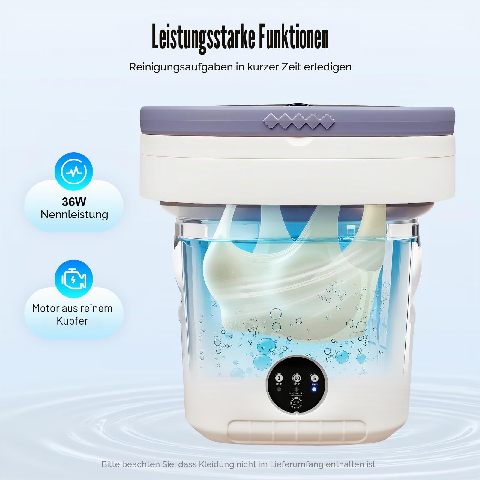 Faltbare Mini-Waschmaschine, 12L Waschmasch, 3 Waschprogramme, Miniwaschmaschine, Washing Machine, Reisewaschmaschine, Blaulichtfunktion, Für Unterwäsche Babykleidung Socken (Lila)