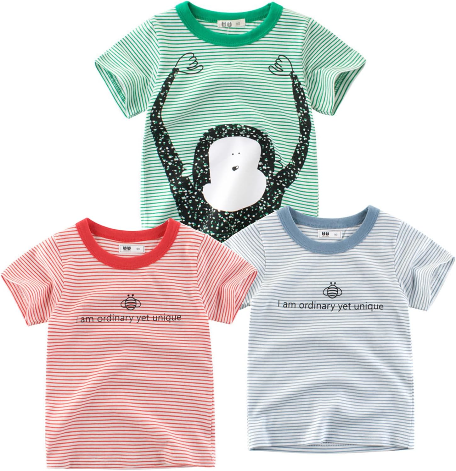 Toddler Boy Shirts Boys Cotton Short Sleeve T-Shirt, 3 Packs Printed Kids Crewneck Tees, Summer Pullover Tops for 2-9Y