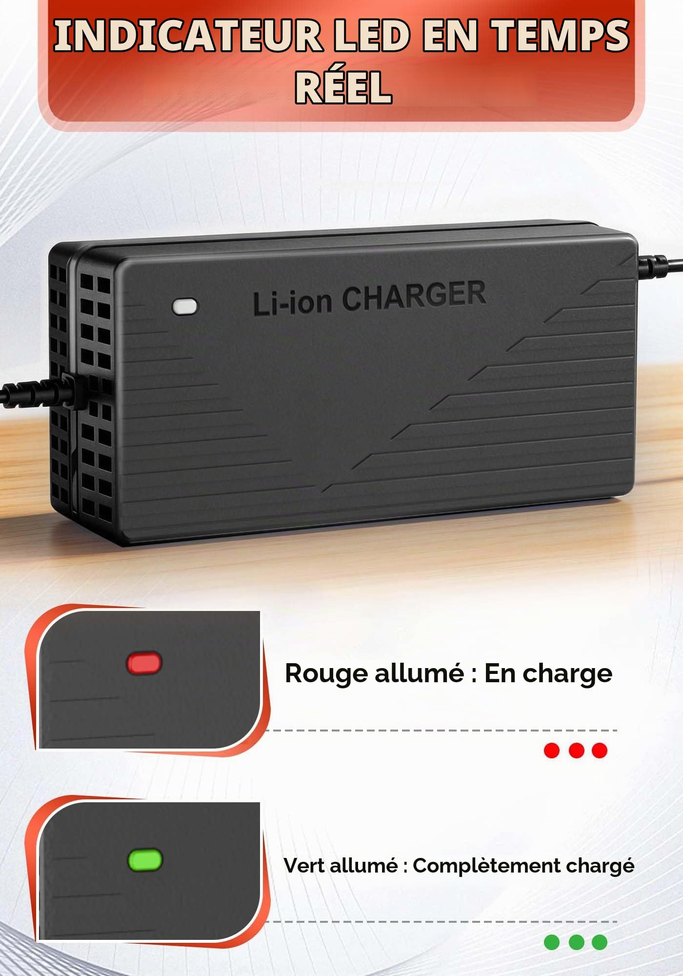 Chargeur de Batterie Lithium 29,2V 10A pour Batterie LiFePO4 24V (25,6V), Chargeur AC-DC Lithium LiFePO4 24V pour Camping-Cars, installations autonomes et Usage Domestique
