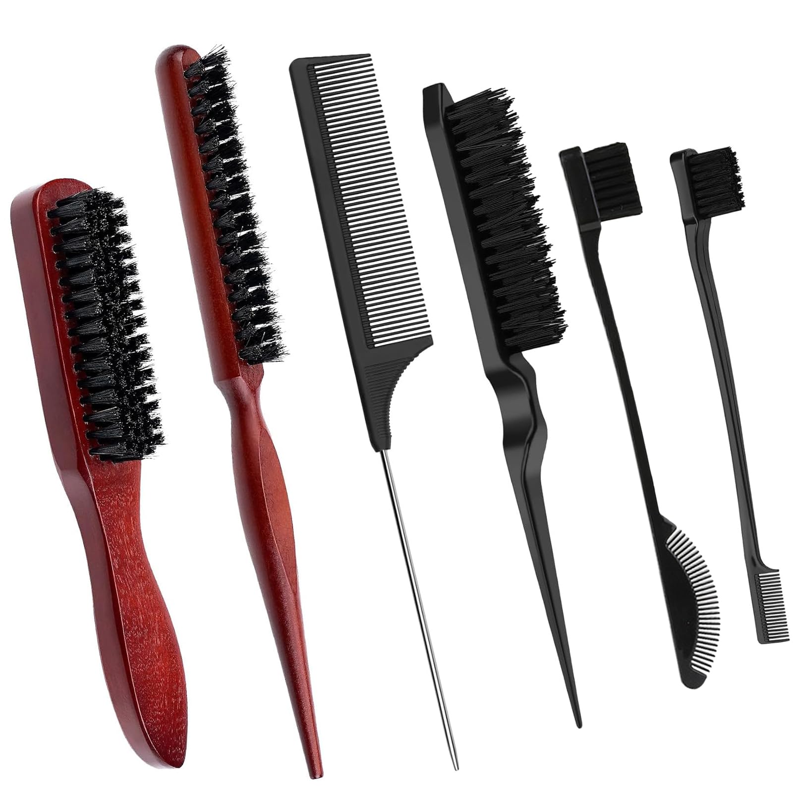 Peine Cerdas Jabali, 6 piezas Peine Cerdas y Cepillo Pelo Jabalí, Peine Cola Rata Peluqueria Profesional, Peine Clean Look, Cepillo Cardar Pelo, Peine de Cerdas y Peine, para Salones y Peluquerías