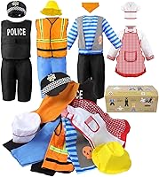 Jeowoqao 11-Pc Kids Dress Up Trunk: Pirate, Chef, Construction Worker, Police Costumes for Boys Girls Ages 3-6 - Role Play Birthday Gift