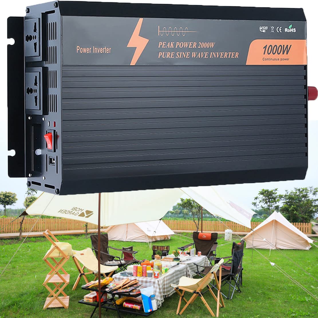 1000w/2000w/3000w/4000w/5000w Przetwornica Napięcia 12v/24v Do 230v 240v Camper Konwerter Napięcia, Czysta Fala Sinusoidalna Falownik Samochodowy Z Portami Usb, 2 Gniazda Ac I Pilotem,1000W-48Vto110V