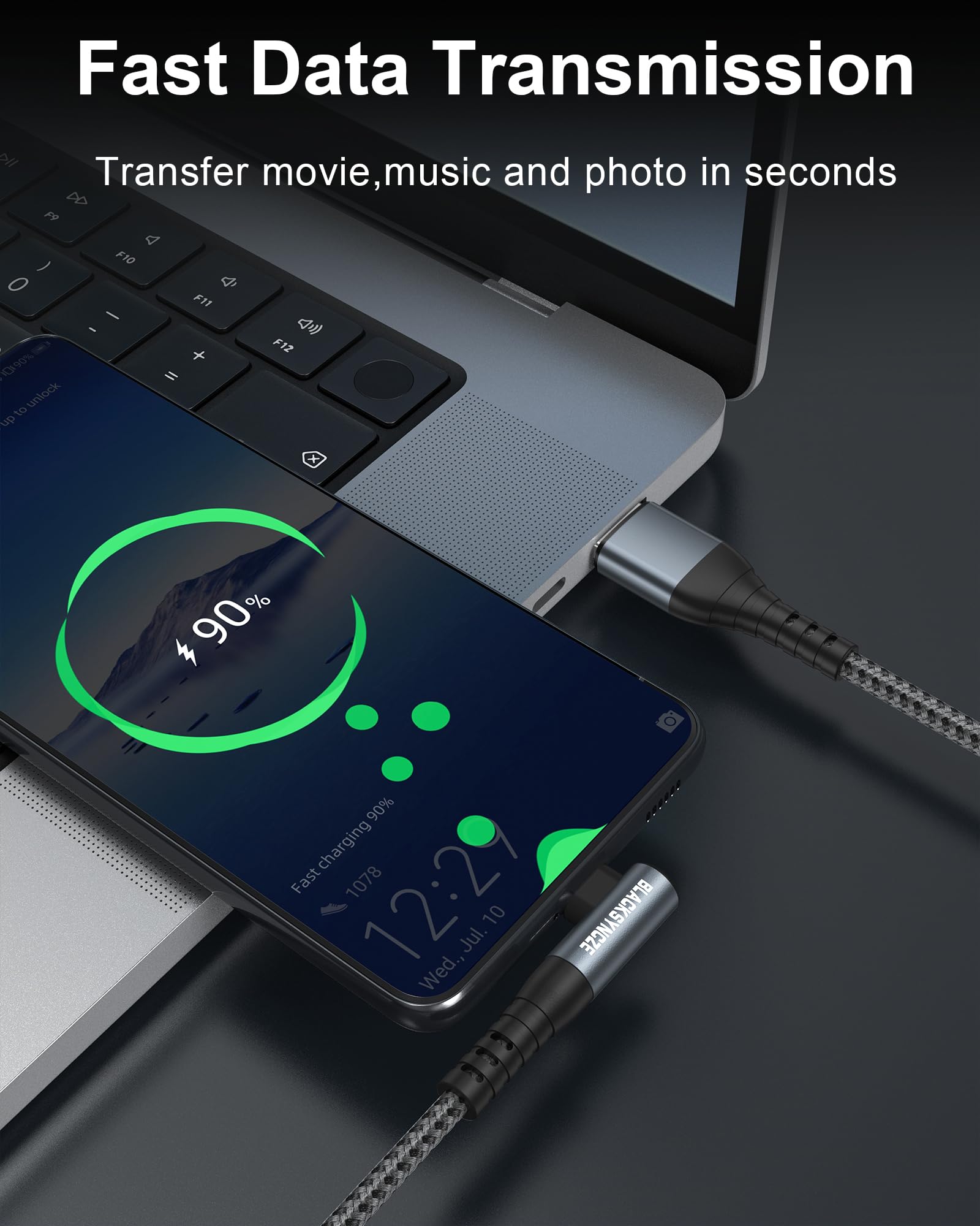 BLACKSYNCZE Cavo USB C [2Pezzi 2M] Cavo USB Type-C 90 Gradi Ricarica Rapida Cavo Tipo C Nylon Cavo Caricatore per Samsung Galaxy S22 S21 S20 S10 S9 S8 A71 A51 Note 20 10, Huawei P40 P30, MI 12 11