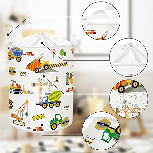 Miniatura 5 de Clastyle Cesta de lavandería plegable para vehículos de construcción de caricaturas de 45 litros, impermeable, para excavadoras, camión, con cordón