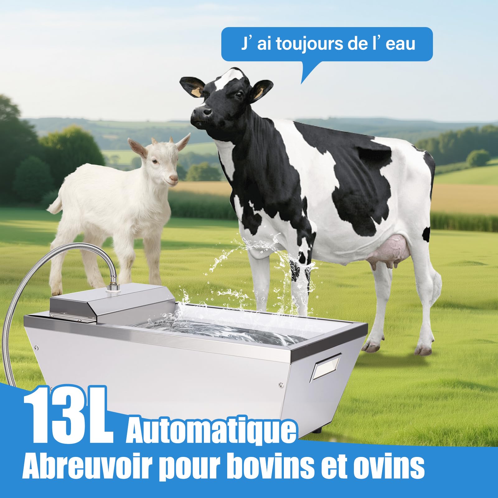 Trough d'eau Automatique De BéTail,Trough d'eau Automatique De Cheval De 13 litres avec Boule Flottante,Distributeur d'eau Automatique pour Chien en Plein Air,Inoxydable Auto-Remplissage PourChien