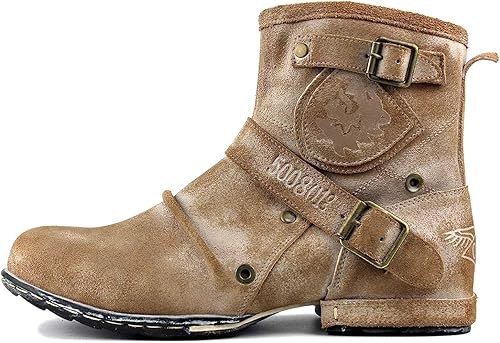 Miniatura 2 de OSSTONE Botas de moto para hombres Moda Zipper-up Cuero Botas Chukka Zapatos Casual OS-5008-1-Camuflaje Verde
