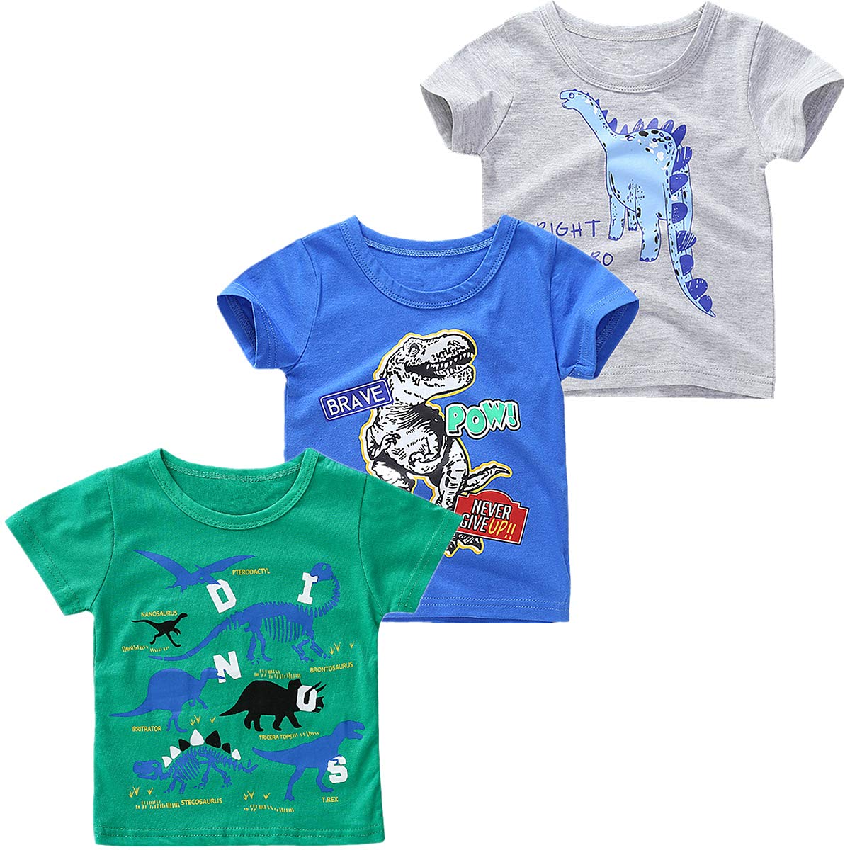 JUNOAIToddler Little Boys Clothes 3-Pack Short Sleeve Crewneck T-Shirts Top Tee Size for 2-6 Years