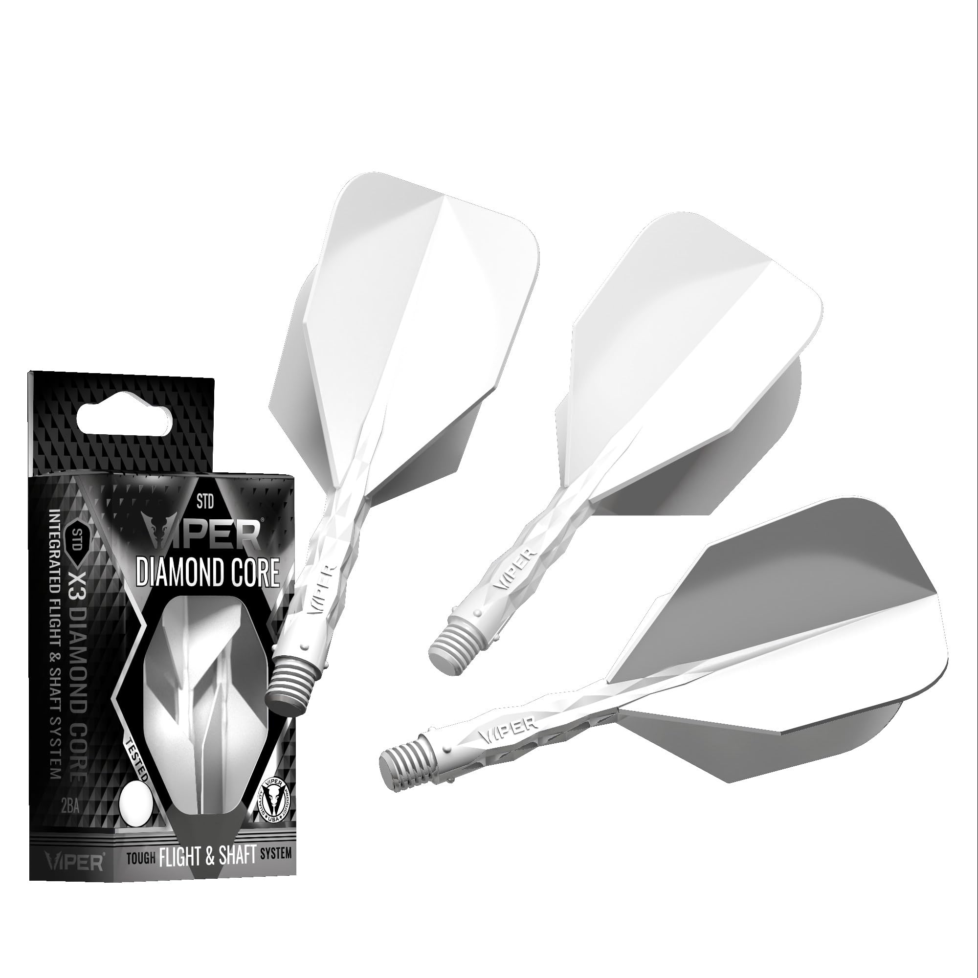 Viper Diamond Core Integrated Dart Flight & Shaft System - Precision Darting Accessory with Tough Polymers for Enhanced Performance, Set of 3, Short Shaft, Standard No6 Flight, White