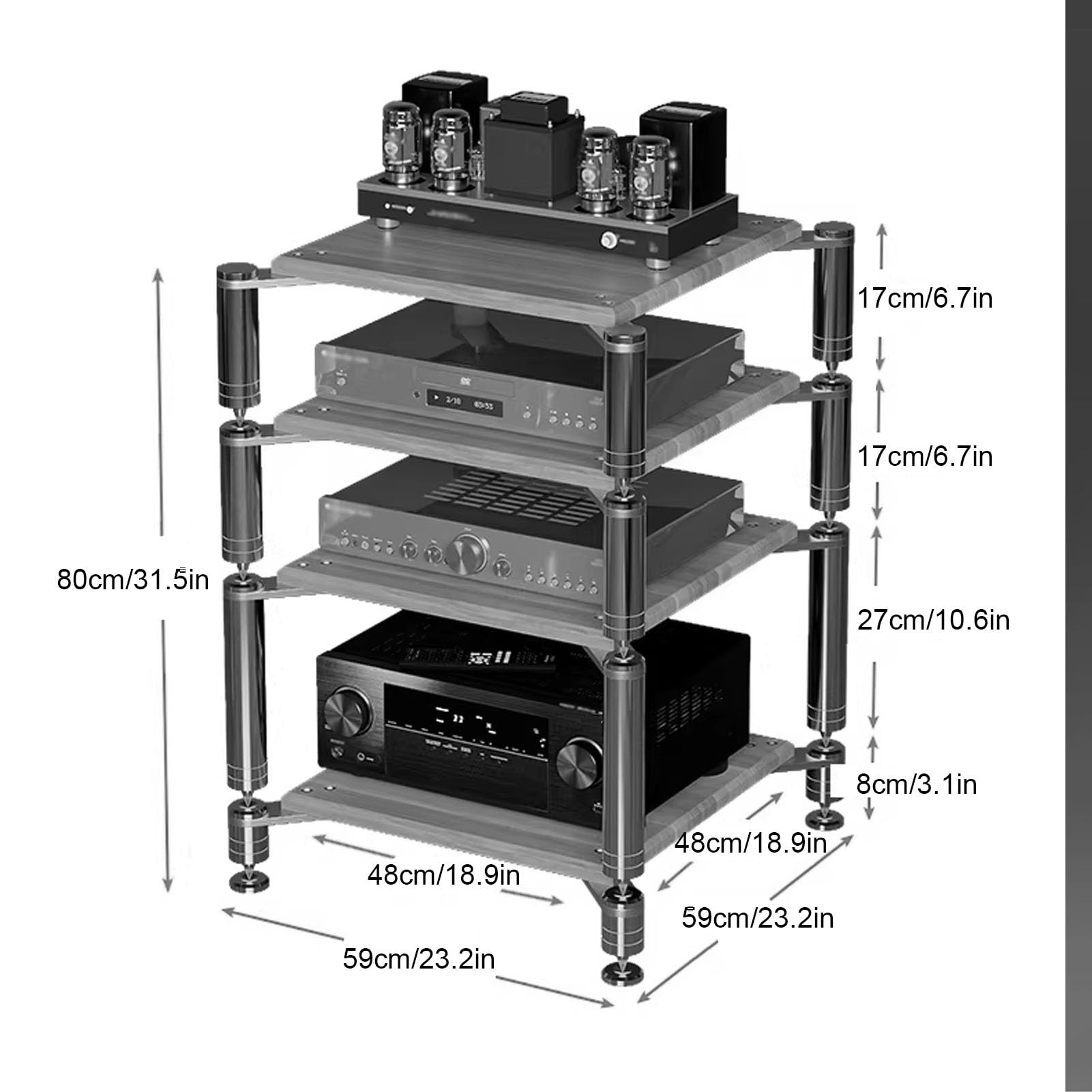 Armadio multimediale multifunzionale a 4 ripiani per videogiochi, bianco, con piedini ammortizzanti, supporto aperto per console di gioco e accessori