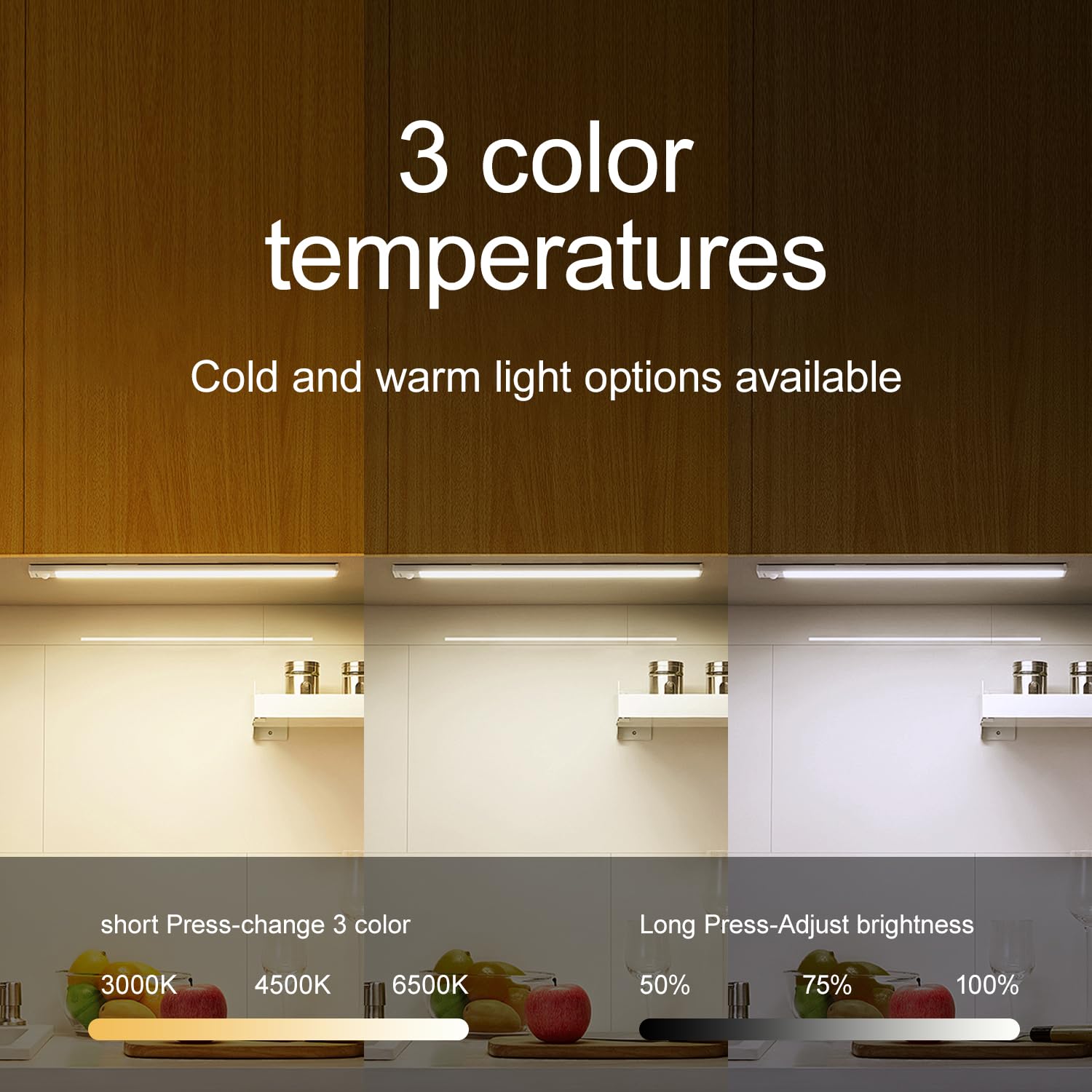 JACKPOT BOOM Under Cabinet Lights 2 Pack 12 inch Rechargeable Battery Operated Motion Sensor Light Indoor USB Charging Closet Lights Battery Operated with 3 Color Temps for Kitchen, Stairs, Home