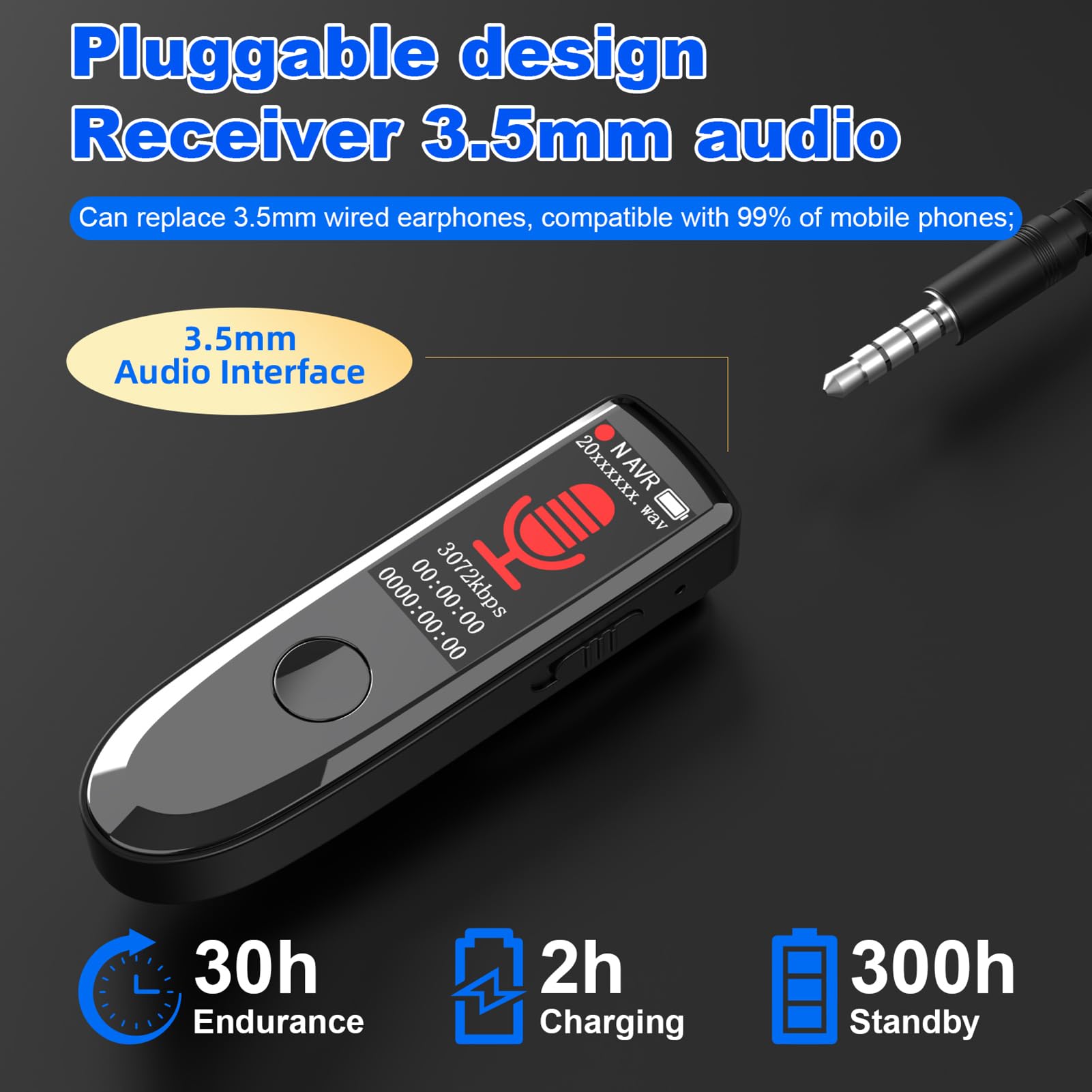 Gugxiom Registratore Vocale, Registratore Portatile con Registrazione Chiamate Bluetooth e Clip Posteriore, Dispositivo di Registrazione Vocale Digitale per Riunioni, Conferenze e Uso (64G)
