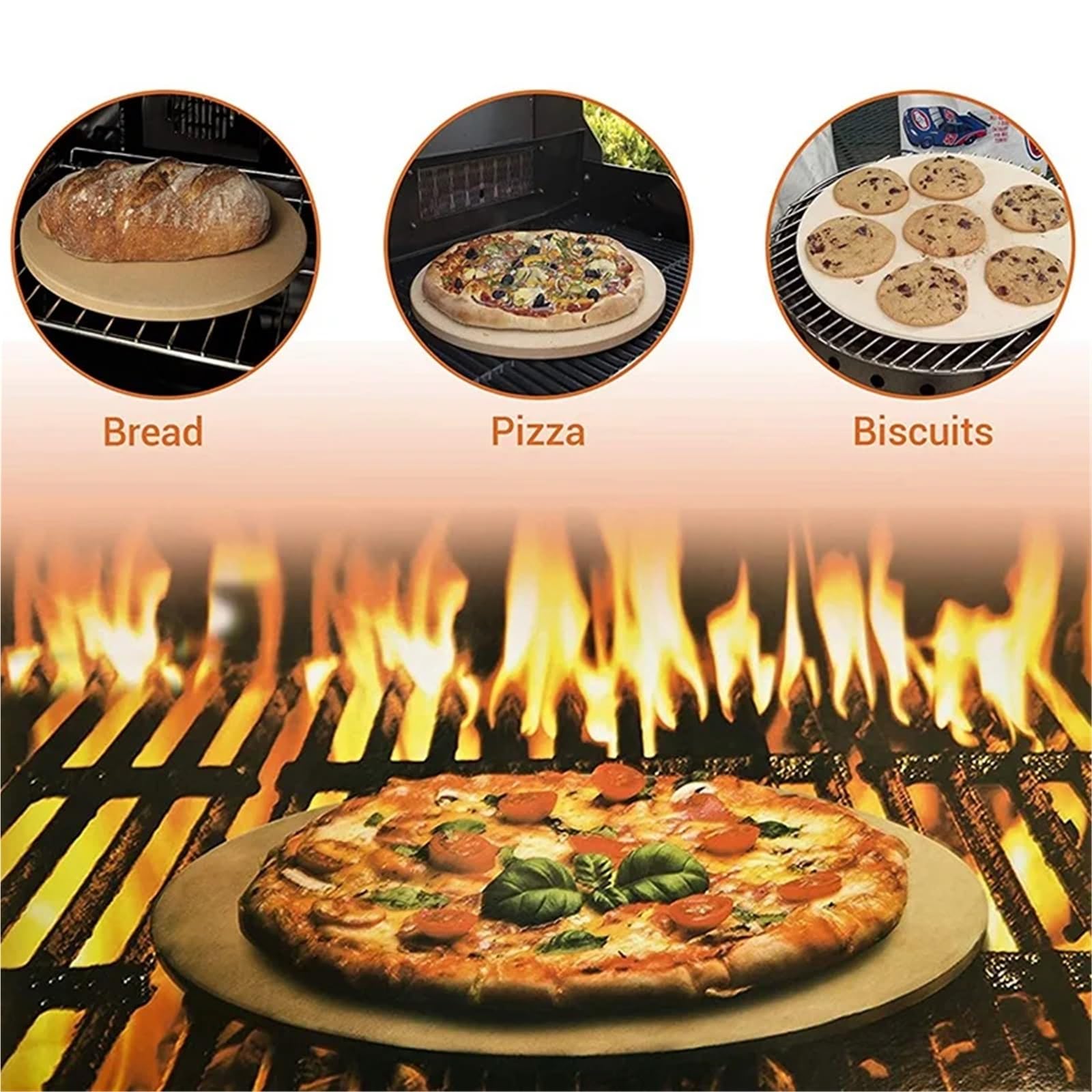 Piedra for Pizza, piedra redonda for hornear de 15 pulgadas for pan, piedras cerámica for asar for cocinar y barbacoa parrilla Para Base Crujiente