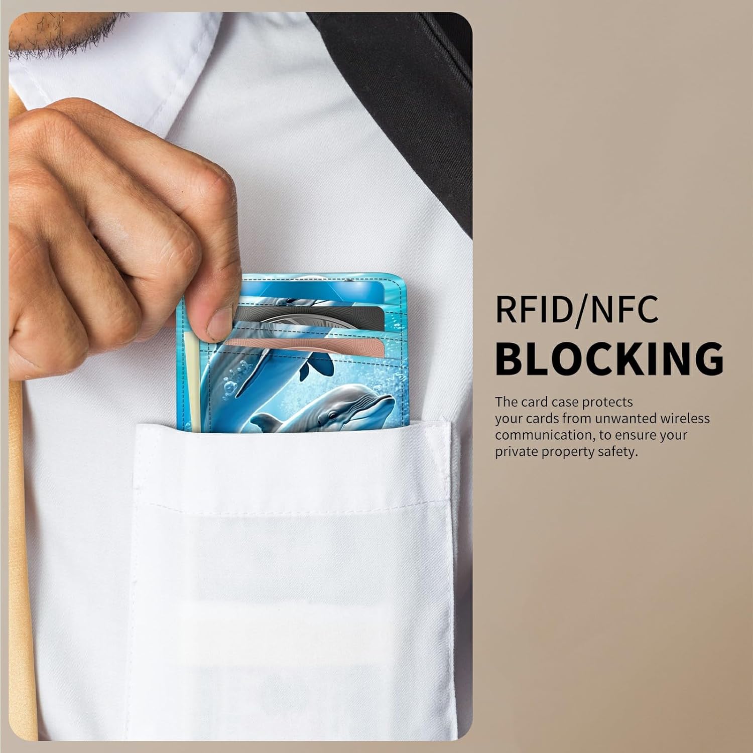 Dolphins Slim Minimalist Wallet with Lanyard Strap, PU Leather Front Pocket Wallet RFID Blocking Credit Card Holder Card Cases with ID Window for Man Woman Boy Girl - Image 2