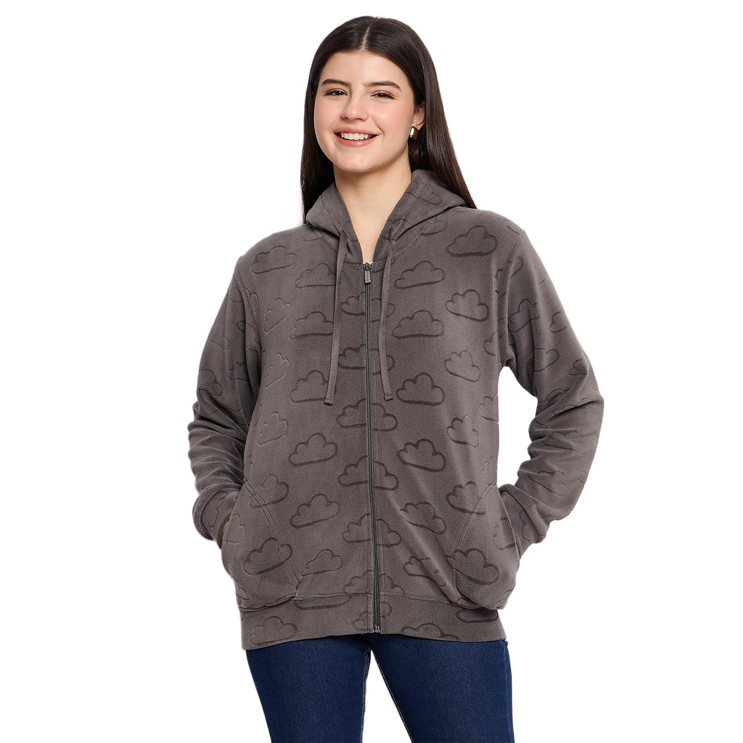 Women's Fleece Hoodie Sweatshirt, Full Sleeve, Zipper Front, Auli Laser Cut Pattern, Winter Wear-image-45