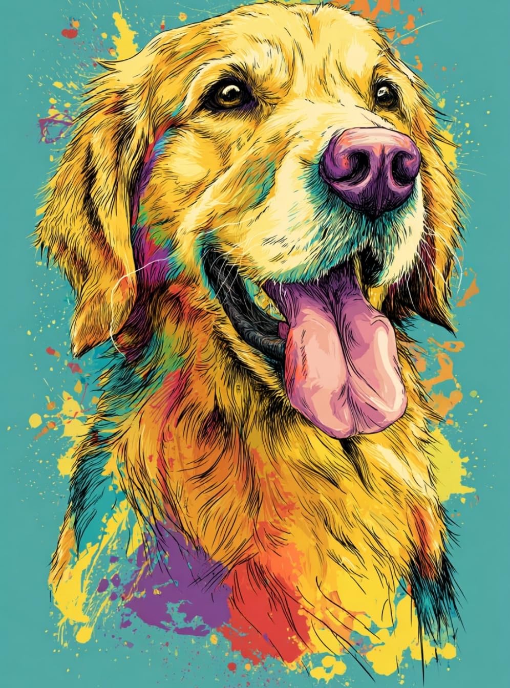 WANGWANGMIAO Paint by Numbers Kits for Adults,Colorful Golden Retriever Oil Painting Kits for On Colored Canvas,Easy DIY Acrylic Pigment Drawing Paintwork for Decor Gifts 16x20in，with Frame