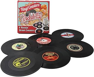 Coasters Set of 6 Colorful Retro Vinyl Record Disk Coaster for Drinks with Funny Labels - Desktop Protection Prevents Furniture Damage - Tabletop Drink Coasters - coolthings.us