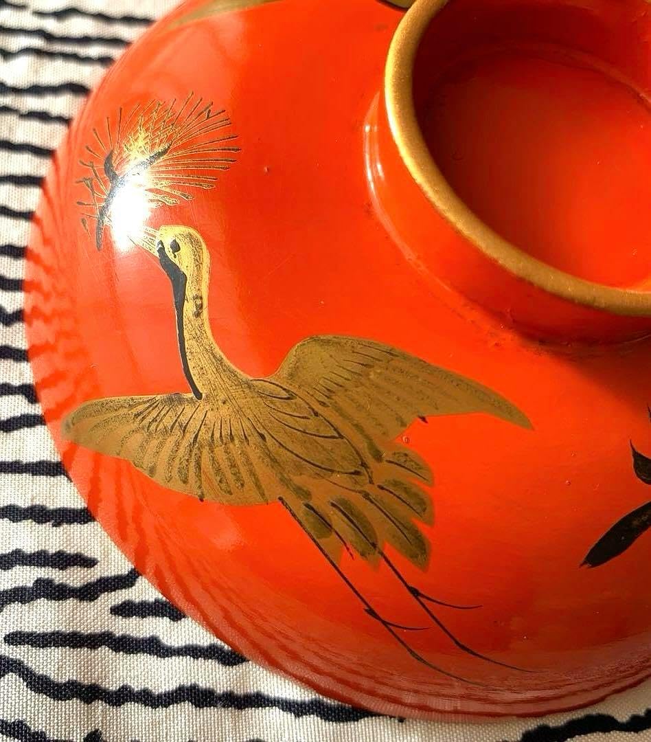 天然木朱漆塗 木曽漆器 金彩蒔絵慶事用吸い物碗5客揃 な