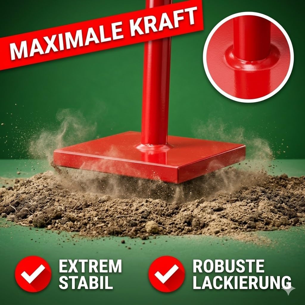 Erdstampfer 150x150 mm Handstampfer aus massivem Stahl 83 cm T-Griff Betonstampfer Bodenverdichter