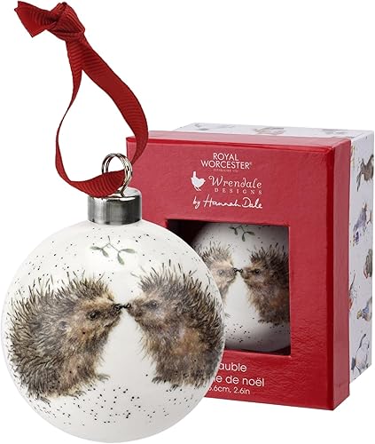 Portmeirion Royal Worcester - Adorno para árbol de Navidad, bola navideña personalizada con motivo de erizo, decoración festiva de porcelana fina de