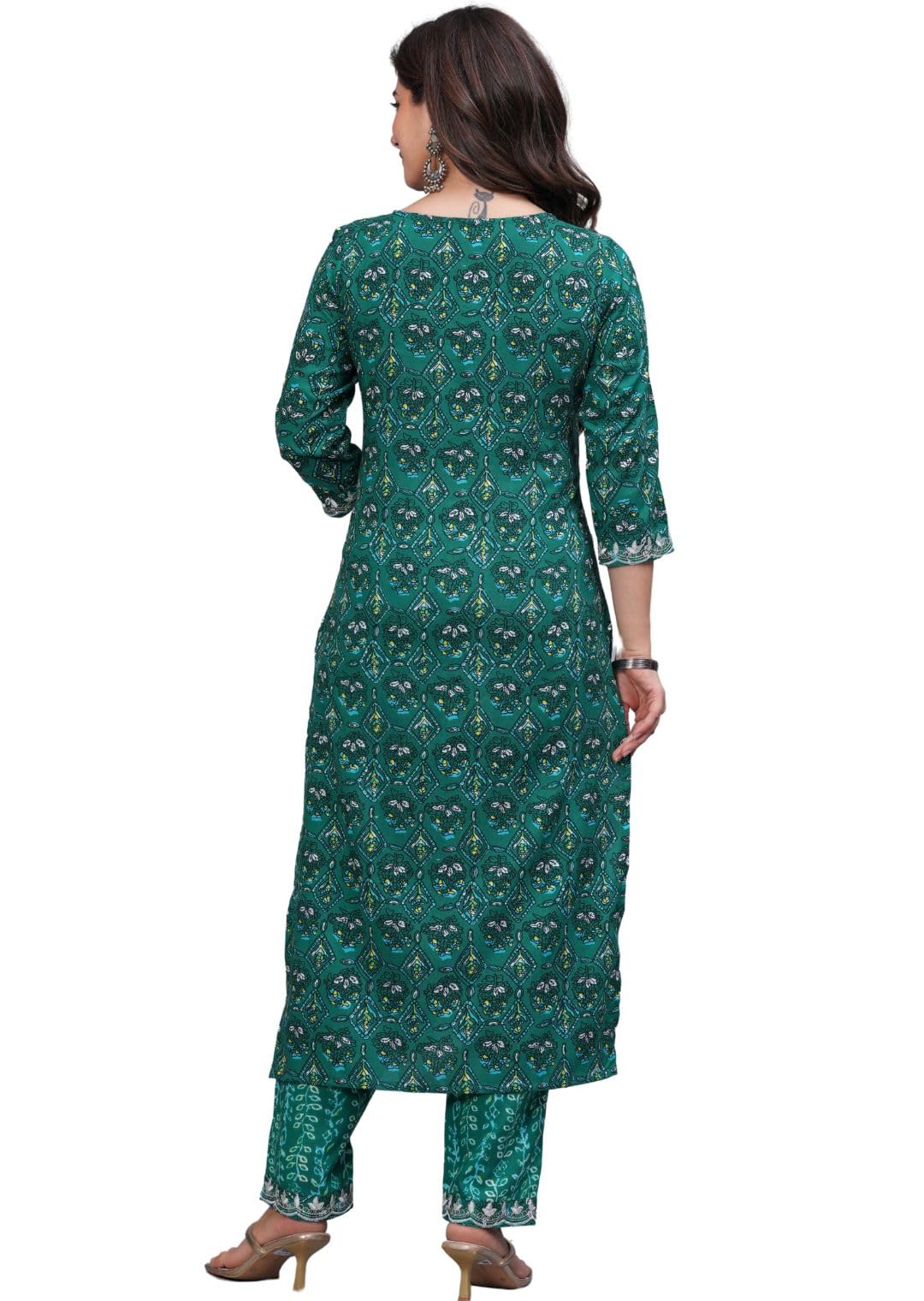 Rytras Women's Embroidered Straight Kurta Set With Palazzo Pants & Dupatta- Ethnic Wear, Green(Ryt607-New,Xl)