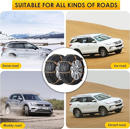 Miniatura 8 de Qoosea Cadenas de nieve para neumáticos de automóvil, paquete de 6 cadenas antideslizantes para automóvil, ajustables, duraderas, universales, para