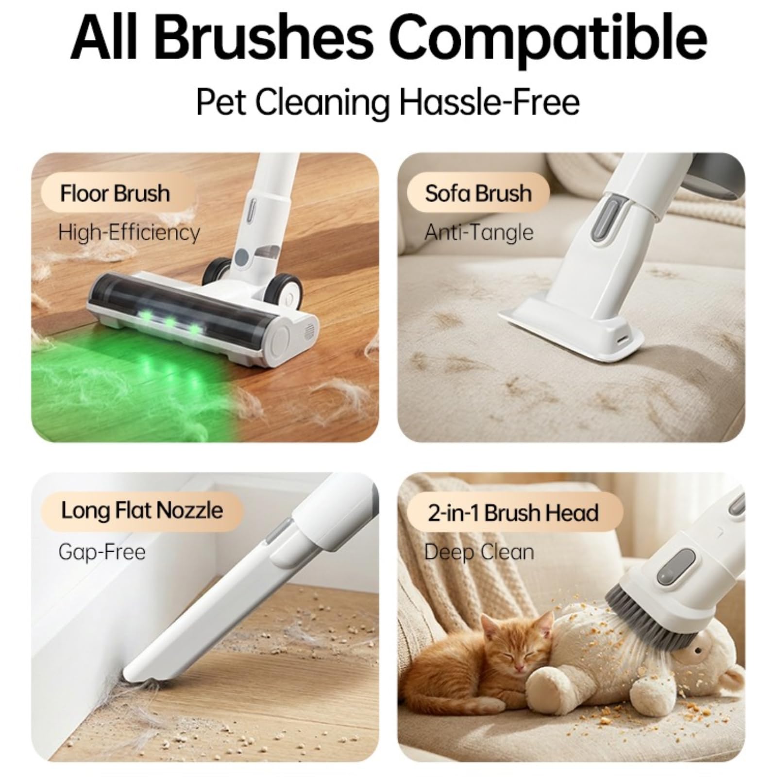 Tjean DustBase P7 Selbstleerende Akku-Staubsauger mit 2l-Basis 45 Min., 280AWAnti, Hair Wrap, Aufsatz für Haustiere, Multi-Oberflächen und Fugen(DustBase P5 Weiß)