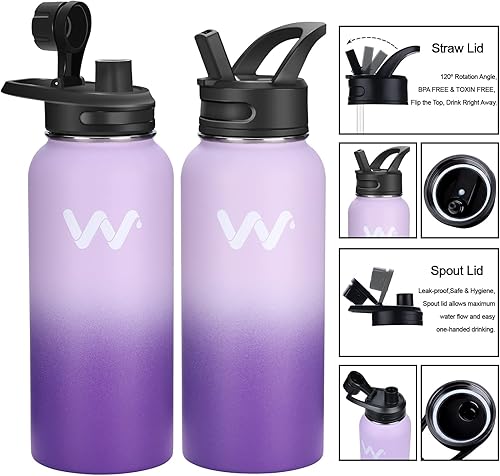 Miniatura 5 de WEREWOLVES Botella de agua aislada con asas de paracaídas, correa, tapa de popote y tapa de boquilla, botella de agua reutilizable de boca ancha al