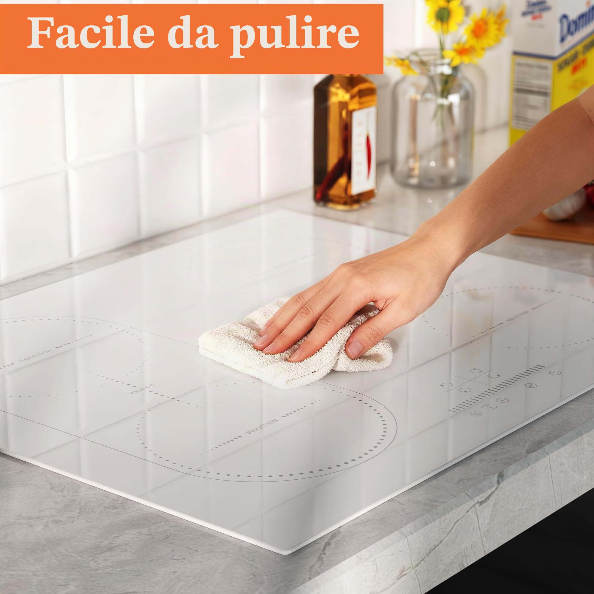 NOXTON Piastra a induzione bianca, 4 fuochi, 60 cm, zona flessibile | Funzione Boost, comandi scorrevoli, funzione di isolamento termico, cronometro, 60 cm, 3500 W, con spina