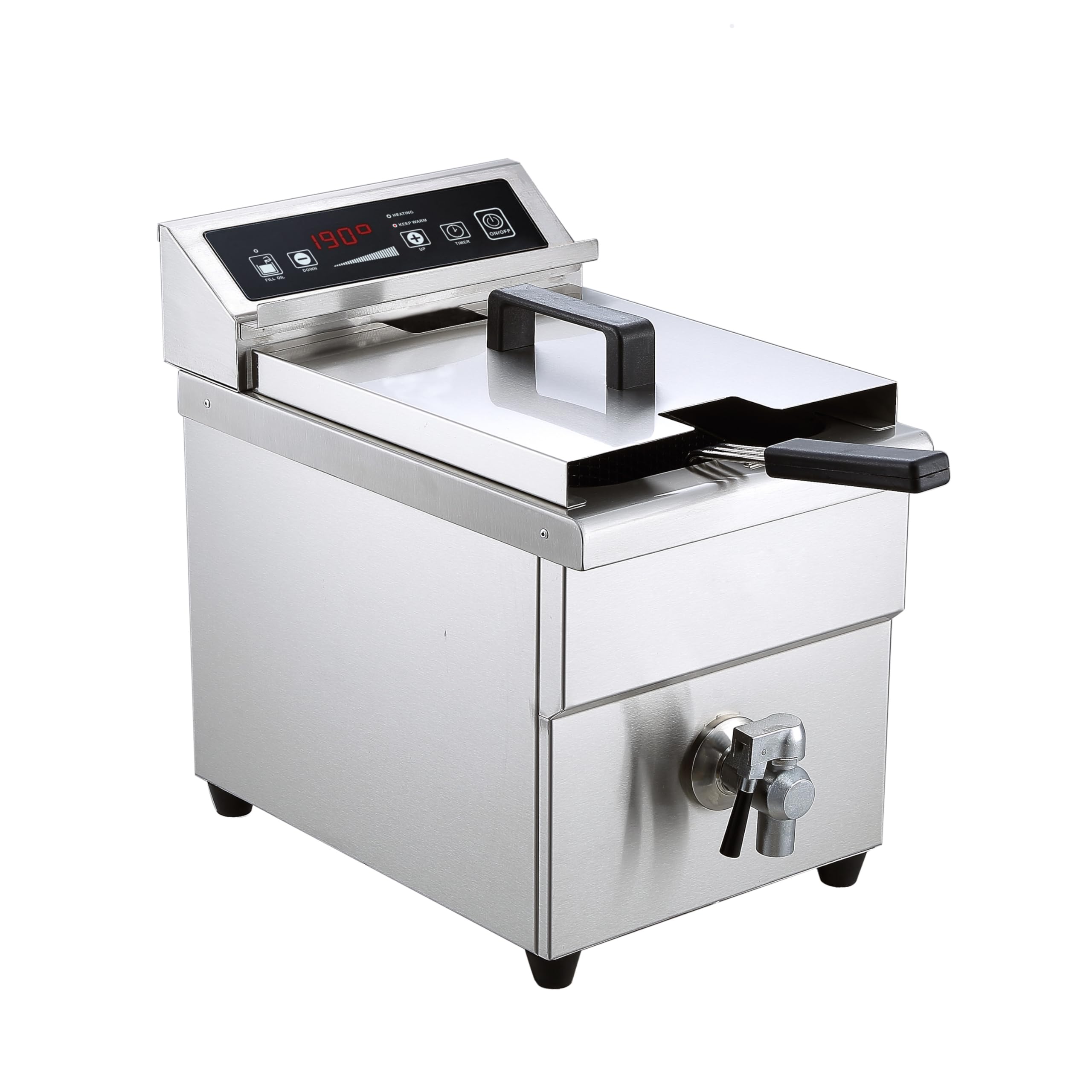 MBH - Friggitrice a Induzione Digitale Professionale da Banco 8 Litri in Acciaio Inox con Rubinetto di Scarico, Ideale per Cucine Professionali di Ristoranti.