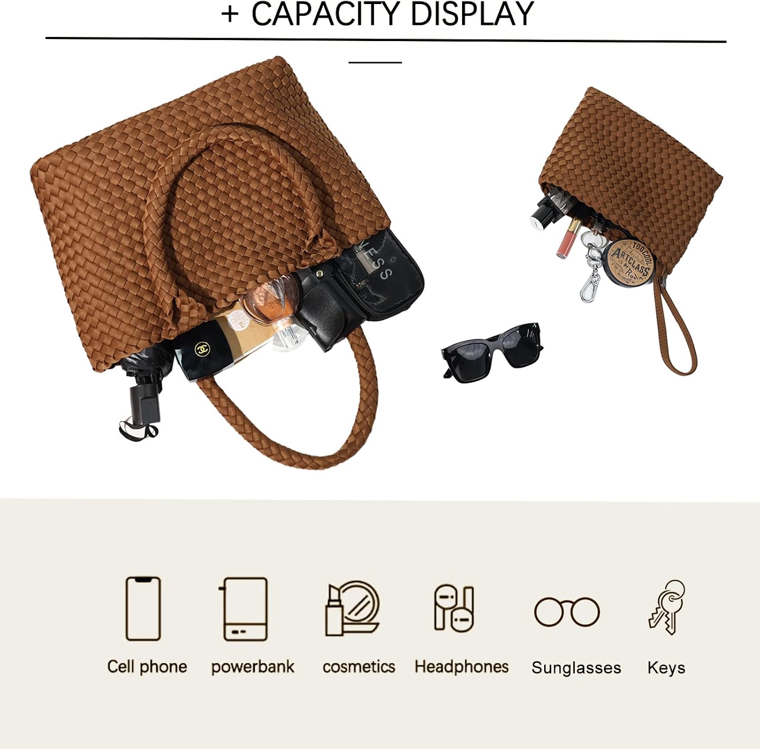 JINMANXUE Woven Tote Bag for Women, Hand Woven Shoulder Bags with Small Handmade Purse, Large Braided Top Handle Handbag